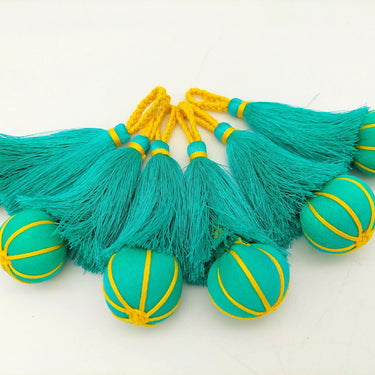 Caribbean Green and Yellow Pumpkin Tassels, Latkan, Indian Tassels
